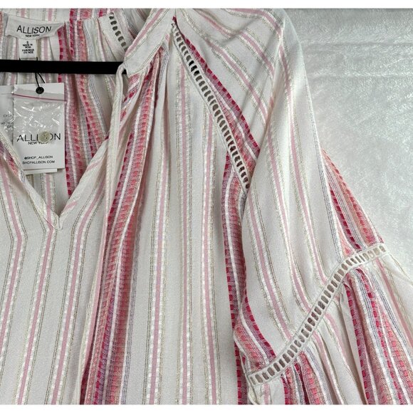 Allison New York Womens Striped Long Bell Sleeve Boho Top Tassels Crochet Artzy - Picture 5 of 16